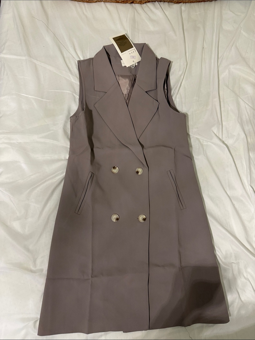 Sleeveless Double-Breasted Trench Dress in Taupe